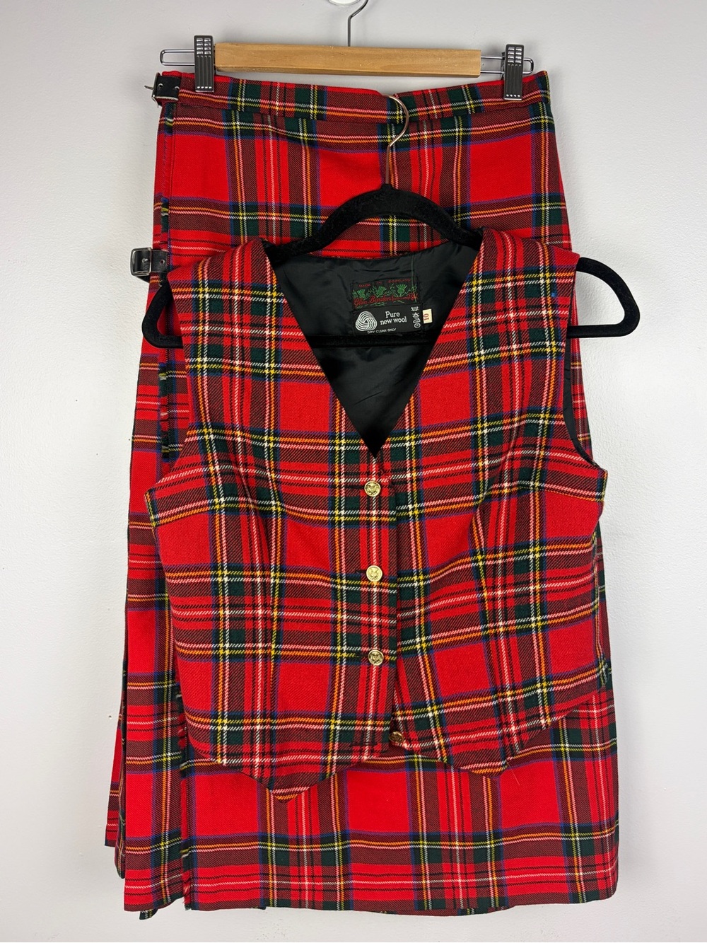 Vintage Glen Barden Scotland Pure Wool Tartan Kilt Skirt Vest Set